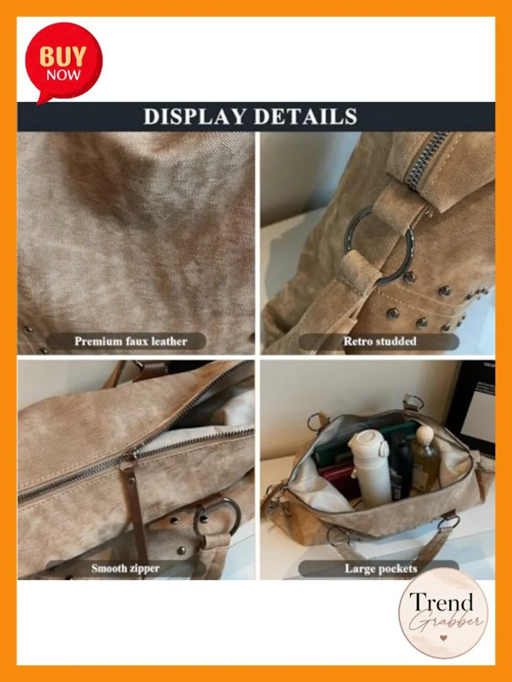 Faux Leather Studded Hobo Tote Bag Top-Handle Shoulder Bag Y2K Punk Purse